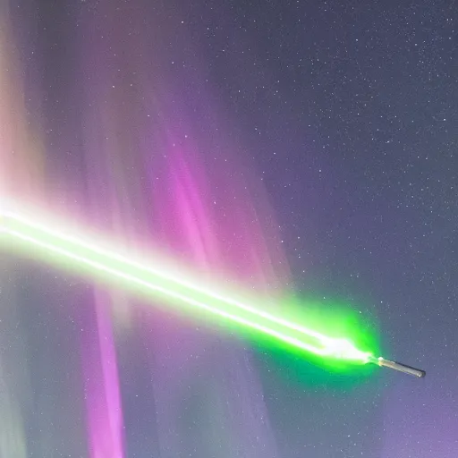 Image similar to a light saber with the northern lights inside of it, uncropped, photography