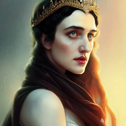 Image similar to beautiful & striking Katie McGrath as a 1700s princess by Artgerm and Greg Rutkowski, intricate, elegant, highly detailed, digital painting, artstation, concept art, moody, sharp focus, illustration,