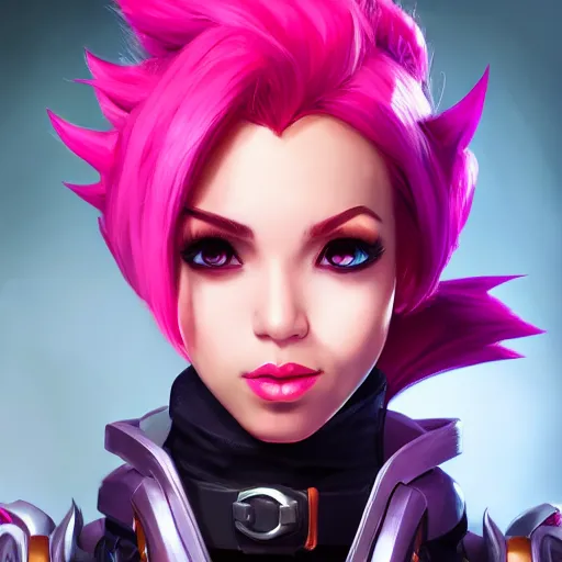 Image similar to portrait of Vi from League of Legends, by Fortiche Studio, by Riot Games, from Netflix's Arcane, trending on artstation,fine details, realistic shaded, fine-face, pretty face, cinematography by Stanley kubrick