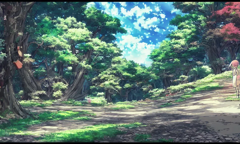 prompthunt: anime key visual of a empty abandoned outside library in a  forest, kyoto animation, liminal space