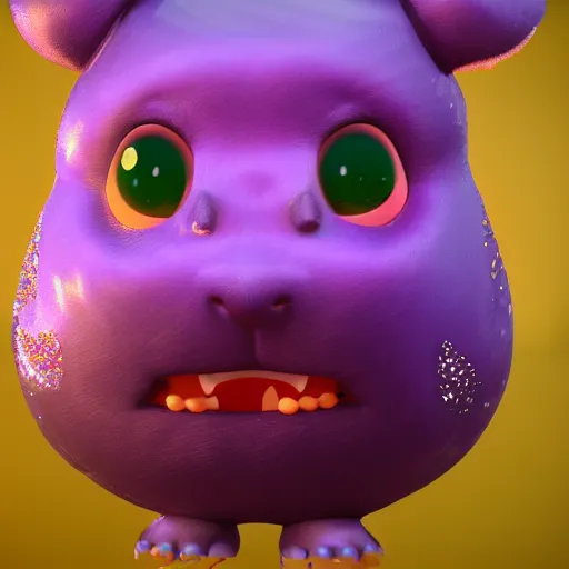 Image similar to chubby fat monster, purple scales ,cute, sparkle eyes, photorealistic, wearing skirt, 4k, unrealengine,