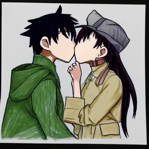 Image similar to colored pencil sketch of girls last tour chito and yuuri kissing