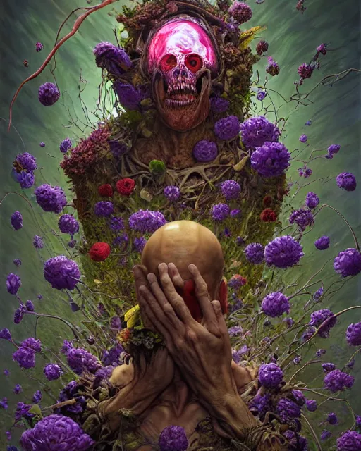 Prompt: the platonic ideal of flowers, rotting, insects and praying of cletus kasady ultimate carnage thanos dementor wild hunt doctor manhattan chtulu nazgul mandelbulb davinci, d & d, fantasy, ego death, intense, scary, decay, dmt, art by artgerm and greg rutkowski and alphonse mucha and giuseppe arcimboldo