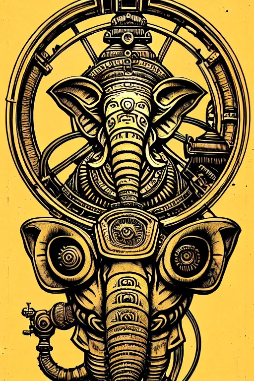 Image similar to steampunk cryo chamber containing an ganesha, high details, intricately detailed, by vincent di fate, inking, 3 color screen print, masterpiece, trending on artstation,, sharp, details, hyper - detailed, hd, 4 k, 8 k