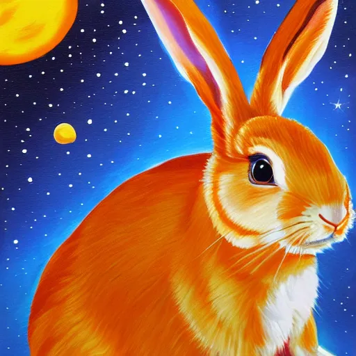 Image similar to A painting of a rabbit on the Mars, in the style of Flooko, acrylic art, detailed