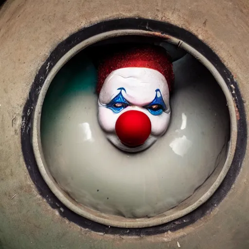 Image similar to clown peeking head out of tank barrel