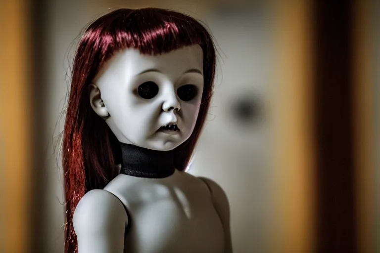 Image similar to a killer doll with human eyes staring out at the viewer