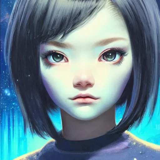 Image similar to A space realistic cat with big and cute eyes, fine-face, realistic shaded perfect face, fine details. realistic shaded lighting poster by Ilya Kuvshinov katsuhiro otomo ghost-in-the-shell, magali villeneuve, artgerm, Jeremy Lipkin and Michael Garmash, Rob Rey and Kentarõ Miura style, trending on art station