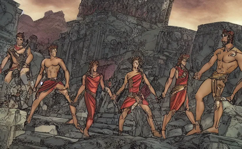 Image similar to Olympus the palace of the greek ancient gods drawn by Mark Millar, 8k, 4k, epic, amazing