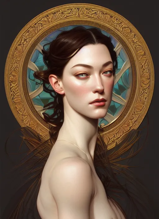 Image similar to symmetry portrait of floral stoya, intricate, elegant, highly detailed, digital painting, artstation, concept art, smooth, sharp focus, illustration, art by artgerm and greg rutkowski and alphonse mucha, 8 k