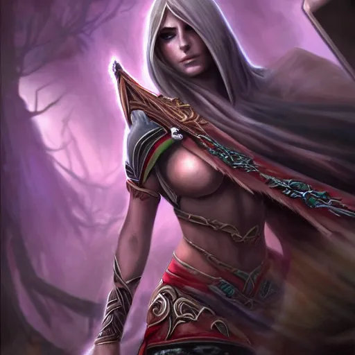 Image similar to sylvanas windrunner, artstation hall of fame gallery, editors choice, #1 digital painting of all time, most beautiful image ever created, emotionally evocative, greatest art ever made, lifetime achievement magnum opus masterpiece, the most amazing breathtaking image with the deepest message ever painted, a thing of beauty beyond imagination or words