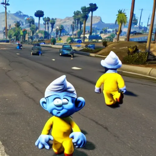 Image similar to smurfs in GTA 5 4k