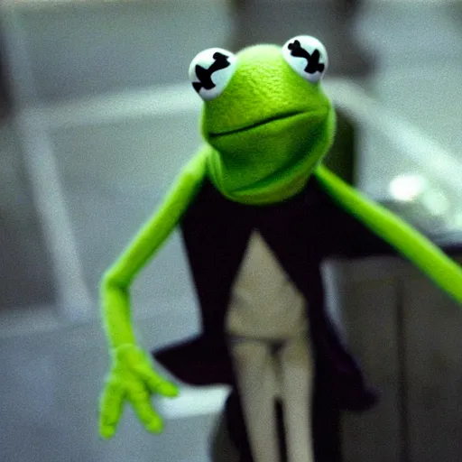 Prompt: Kermit the frog in a scene from the film The Matrix