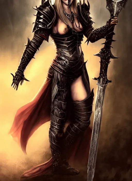 Prompt: fantasy visual, female vampire warrior, full body portrait, barefoot, no shoes, exposed toes, nail polish, black full plate armor, historical armor, realistic armor, muscular, covered chest, metal mask, giant two - handed sword dripping blood, flying, grinning, realistic, dungeons and dragons.