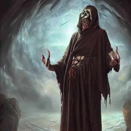 Prompt: a mad occultist, realistic painting, high definition, digital art, matte painting, very detailed, realistic