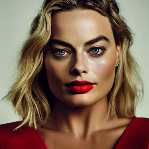 Image similar to Margot Robbie bust, soft lighting, sharp details, warm colors, studio portrait