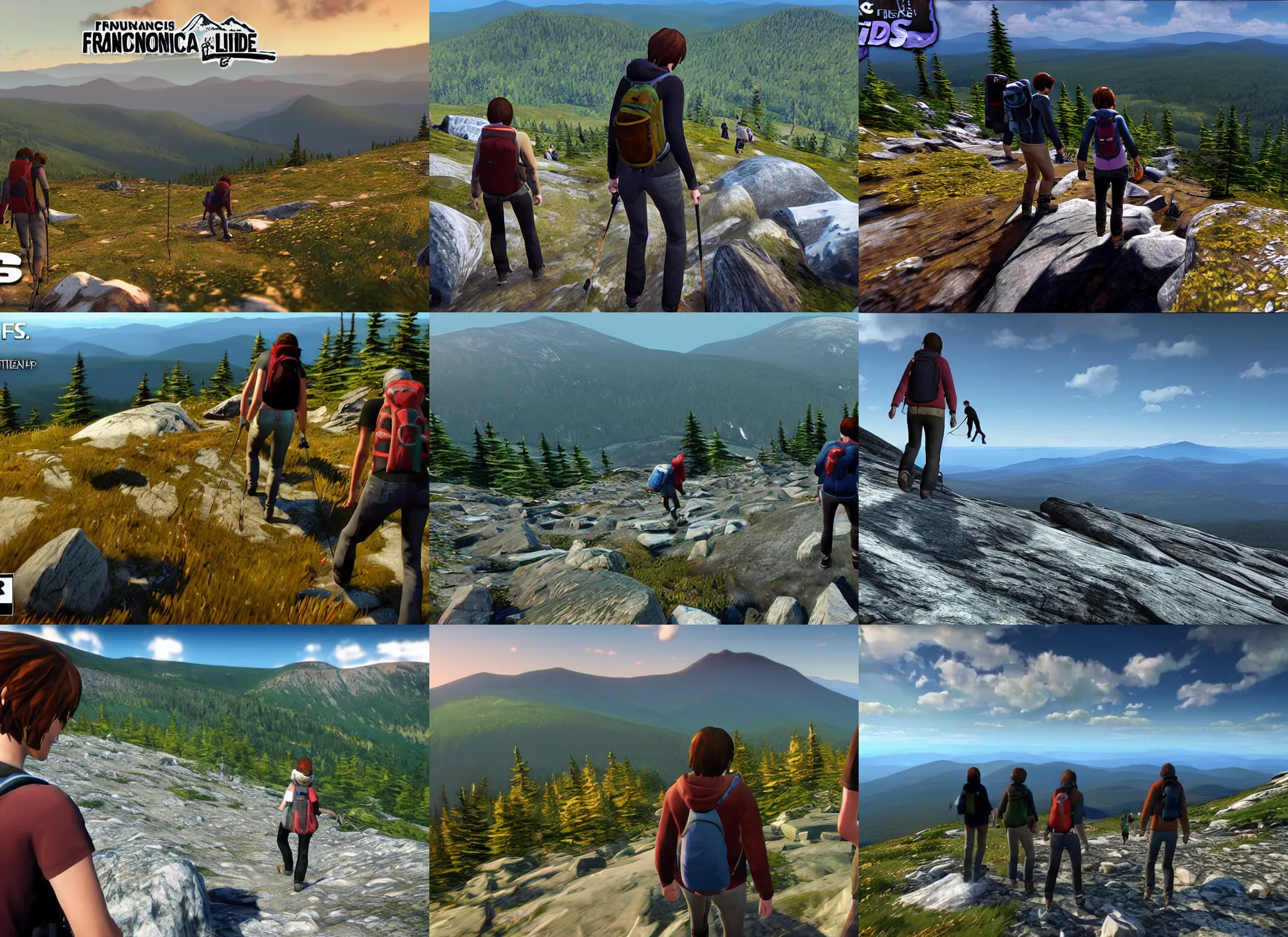 Prompt: friends hiking franconia ridge new hampshire, life is strange ps 3 gameplay ( 2 0 1 5 ), unreal engine