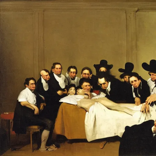 Prompt: The Anatomy Lesson of Dr. Nicolaes Tulp, by Francisco Goya and August Friedrich Schenck