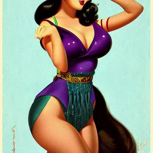 Prompt: pin - up portrait of a beautiful young curvaceous mulan, pretty long hair, intense flirting, showing curves, symmetrical face, digital art, smooth, extremely detailed,, by wu bayard, by gil elvgren, by ralph horsley, by hanks steve