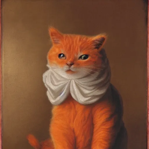 Image similar to baroque portrait of an orange fluffy cat in regal clothes