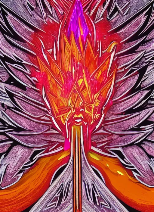 Prompt: white phoenix salt crytals orange pink salt crystals sharp broken glass phoenix god head simple background sharp graphic design plain fai khadra gaika hard mashup egypt ibis head elegant highly detailed thot god style religious