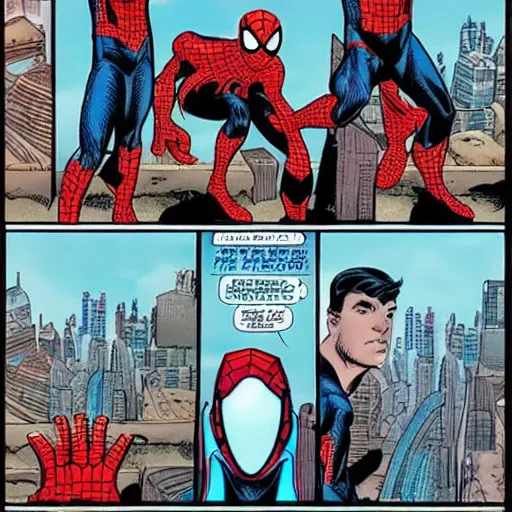 Image similar to spider man comic in cyberpunk future