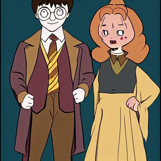 Image similar to Harry Potter, Ron and Hermiona in a DuckTales style