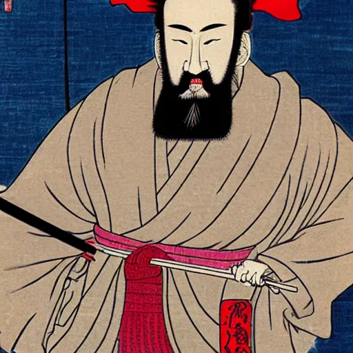 Image similar to Ukiyo-E portrait of Samurai Bin Laden