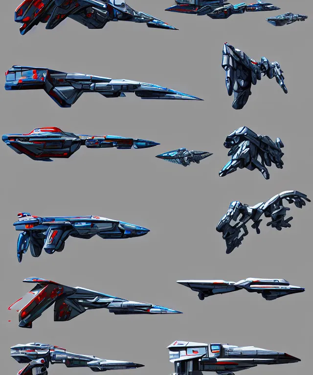 Image similar to 2 d shooter game concept art sprite sheet!!!, robotech gradius outer space concept art, hyperrealism, fine detail, 8 k, 3 d render, artstation contest winner, cgsociety, cryengine, zbrush, vray, no background