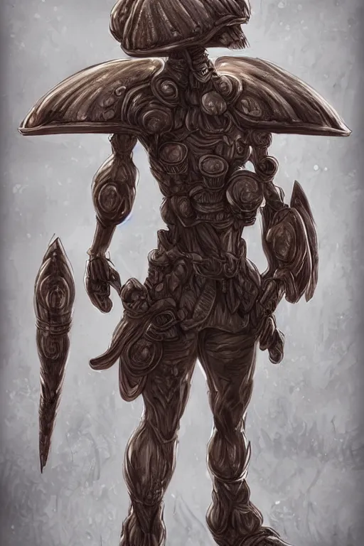 Image similar to a humanoid figure mushroom warrior, highly detailed, digital art, sharp focus, trending on art station, anime art style