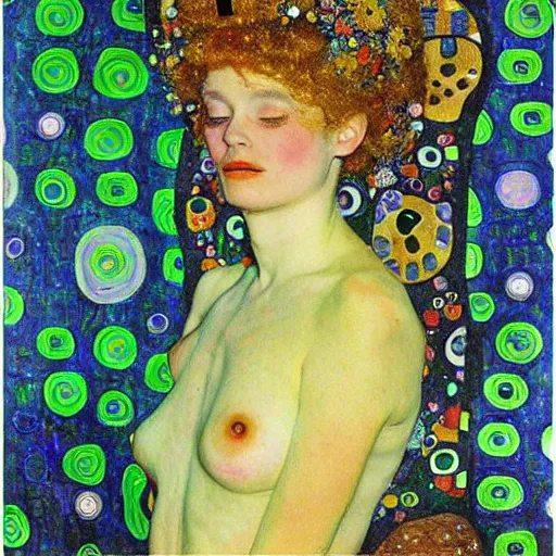 Prompt: pretty alien princess, gustav klimt