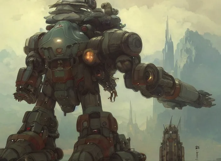 Prompt: a giant bear with a giant proton cannon in the back, a fusion between a bear and a mecha, elegant, technology, highly detailed, digital painting, artstation, concept art, smooth, sharp focus, illustration, art by krenz cushart and artem demura and alphonse mucha