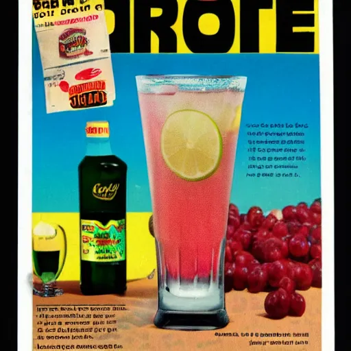 Image similar to new drink ad, retro, 8 0 s, magazine, old paper, crumpled page