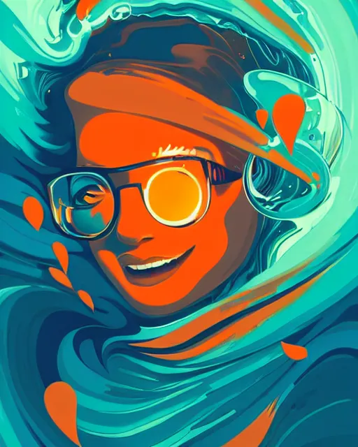 Prompt: friendly tangerine with a smile, chaotic storm of liquid smoke, stylized beauty portrait, by petros afshar, ross tran, tom whalen, peter mohrbacher, artgerm, shattered glass, bubbly underwater scenery, radiant light