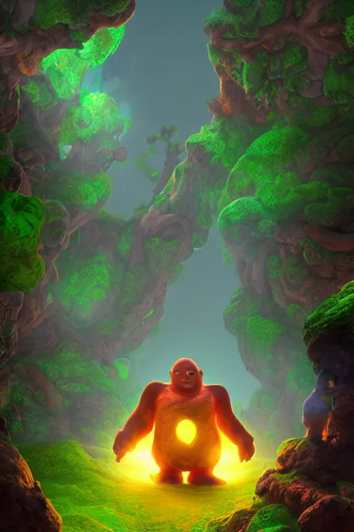 Image similar to arcane fantasy art giant golem elemental wood rock bastion forged gemstone enchanted forest troll, global illumination ray tracing hdr fanart arstation by sung choi and eric pfeiffer and gabriel garza and casper konefal lisa frank zbrush central hardmesh radiating a glowing aura