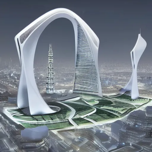 Image similar to futuristic makkah by zaha hadid drawn by Ernst Haekl
