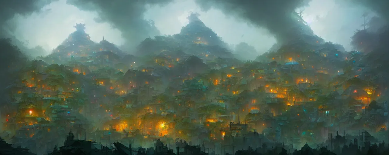 Image similar to cloud forest favelas by peter mohrbacher and craig mullins and james jean and marc simonetti
