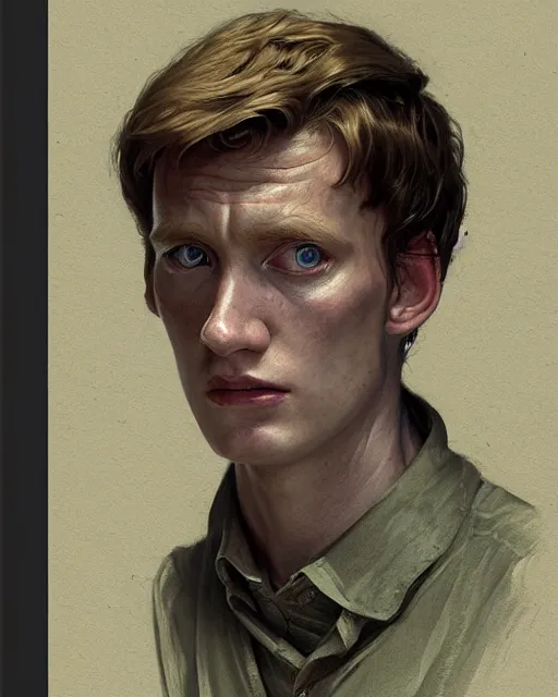 Image similar to medium - shot oil portrait of vislor turlough played by mark strickson at age 1 8, drawing in a sketchbook, from doctor who series, artstation, highly detailed digital painting, smooth, global illumination, fantasy art by greg rutkowsky, karl spitzweg, leyendecker