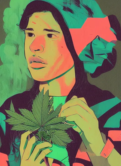 Image similar to profile picture by sachin teng x enjoi, marijuana, organic painting, asymmetrical, green, marijuana smoke, matte paint, hard edges, energetic