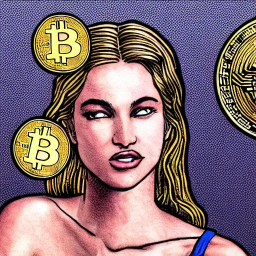 Image similar to aphrodite is eating bitcoins