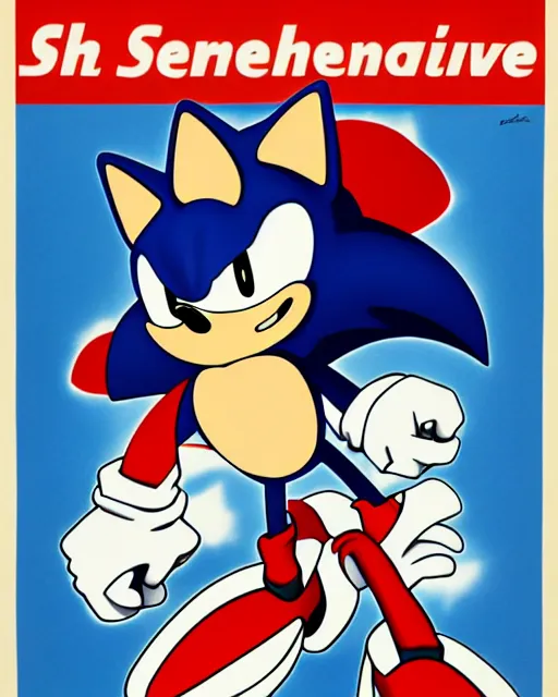 Prompt: sonic the hedgehog american propaganda poster, ww 2