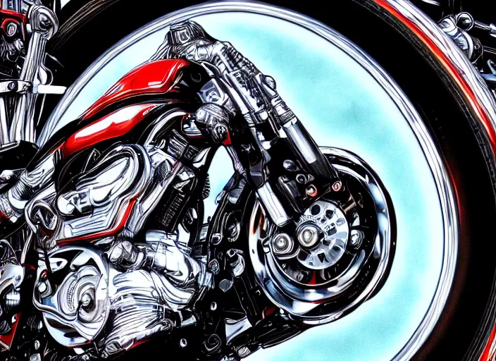 Image similar to cybernetic harley davidson, hyperrealism, lens glare, trending on artstation, intricate, 8 k, high detail