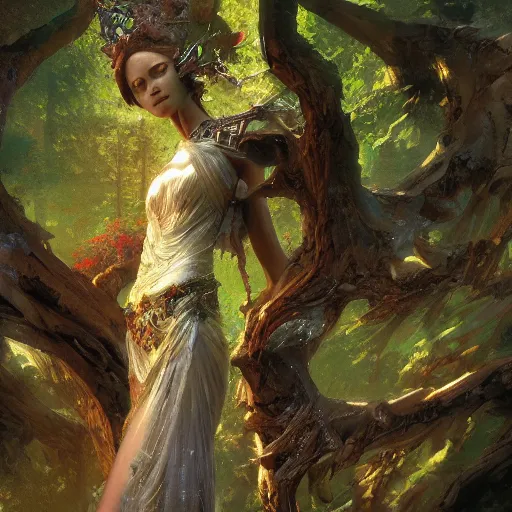 Image similar to tree goddess, epic, fantasy, incricate details, craig mullins