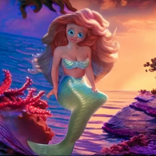 Image similar to albert einstein as ariel the mermaid in ariel the little mermaid, movie still 8 k hdr atmospheric lighting
