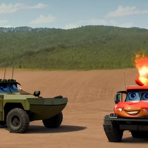 Image similar to himars mrls in cars pixar movie by disney