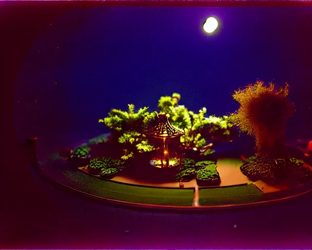 Image similar to low angle shot of a space port at night, aquatic plants, shabby chic, cinematography by Jim Jarmusch, composition by Hale Woodruff,in the style of Nan Goldin, set design by Antonin Gaudí, 35mm, graflex, color film photography