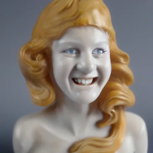 Prompt: Melting porcelain occult wax figure smiling commercial product 70s