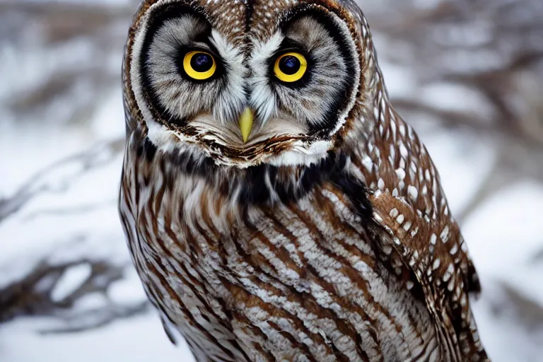 Image similar to wildlife photography of an Owl-bear by Emmanuel Lubezki