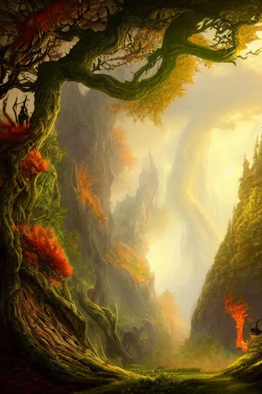 Image similar to a beautiful digital illustration painting of a detailed gothic fantasy valley and forest dragon fire fey unseelie, by benoit b. mandelbrot, steven belledin, martin johnson heade, lee madgwick, caspar david friedrich, and david rios ferreira. 8 k resolution trending on artstation concept art digital illustration