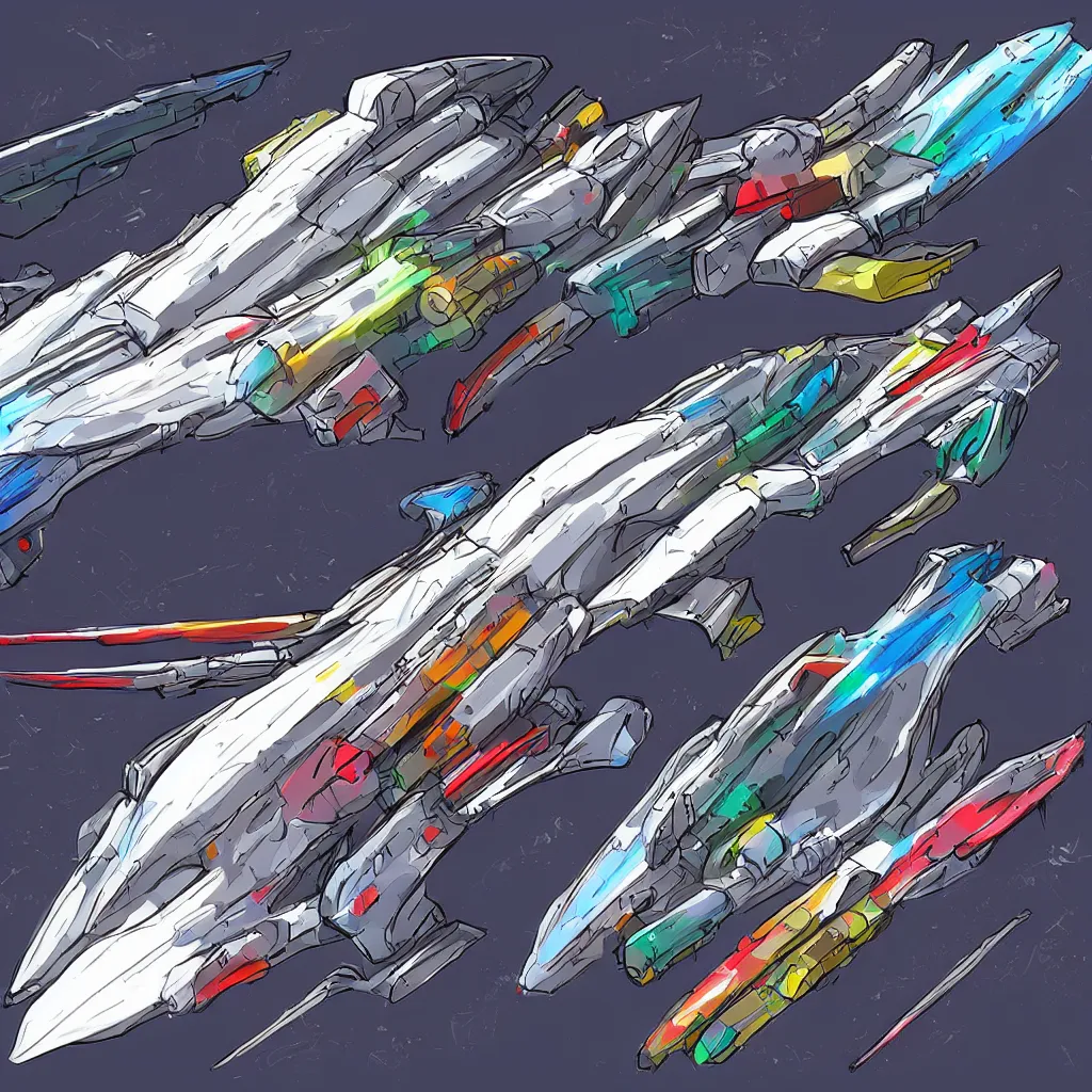 Image similar to combat spaceship concept art colorful